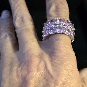 Pink CZ Crystal Pavé Wide Band Ring with Multi-Row Sparkle